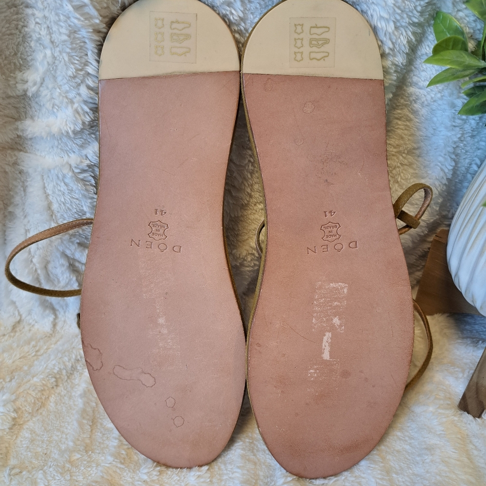 Doen Bare Sandals Strappy Leather Flat Toe Strap Minimalist Oak Tan Sz  41/ 10.5 - Picture 15 of 15